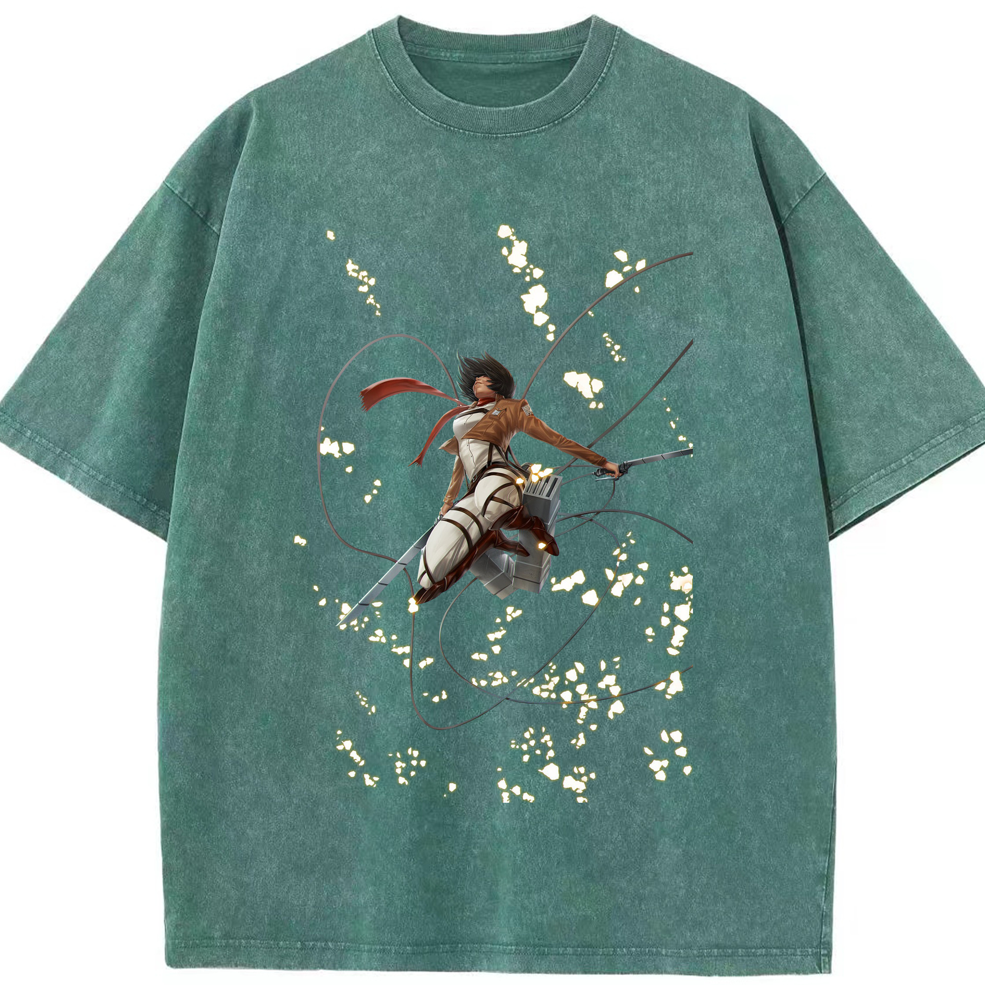 （画像用） 進撃の巨人 ミカサ·アッカーマン Attack on Titan Mikasa Ackerman 綿100% ヴィンテージ風 半袖Tシャツ（フロントプリント）